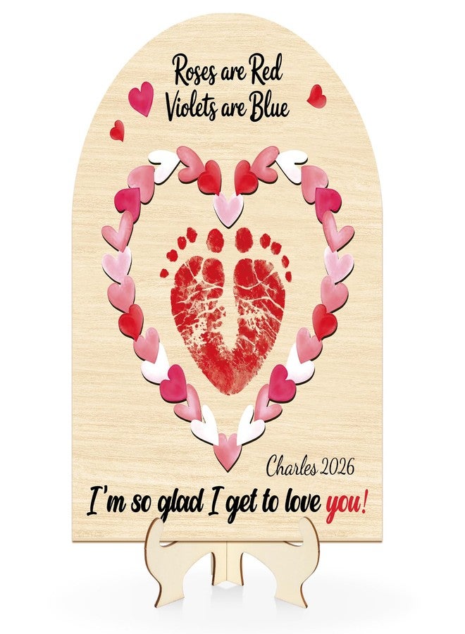 Yewfold Baby's First Valentines Day Footprint Sign DIY Wooden Art Baby's First Valentine's Day Gift Babies Keepsake Milestone Nursery Decor (Heart) - Image 1